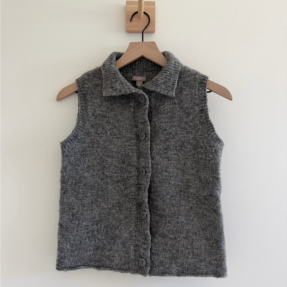 J.Jill Gray Knit Button-Front Vest | Wool Blend
